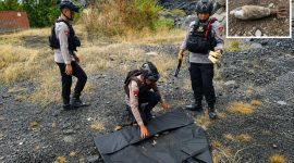Tim Komposit Detasemen Gegana Satuan Brimob Polda Sulawesi Utara berhasil menangani dan memusnahkan mortir yang ditemukan warga di lahan milik masyarakat di Jalan Sea, Kecamatan Malalayang, Kota Manado.