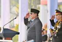 Presiden Prabowo Subianto menyampaikan amanat pada Upacara Peringatan ke-80 Hari Bhayangkara Tahun 2026 yang digelar di Lapangan Satuan Latihan Korbrimob, Cikeas, Kabupaten Bogor, pada Rabu, 1 Juli 2026. Foto: BPMI Setpres/Laily Rachev