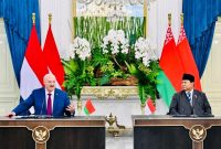 Presiden Republik Indonesia Prabowo Subianto dan Presiden Republlik Belarus Aleksandr Lukashenko menyampaikan keterangan pers bersama dalam rangkaian kunjungan kenegaraan Presiden Belarus di Istana Merdeka, Jakarta, pada Kamis, 2 Juli 2026. Foto: BPMI Setpres/Laily Rachev