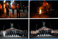 Foto Dok: Bupati dan Wakil Bupati di TMP Tondano saat nyala obor dan lilin menerangi pusara para pejuang. Dan foto bersama Forkopimda. 