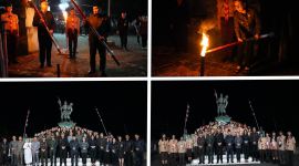 Foto Dok: Bupati dan Wakil Bupati di TMP Tondano saat nyala obor dan lilin menerangi pusara para pejuang. Dan foto bersama Forkopimda. 