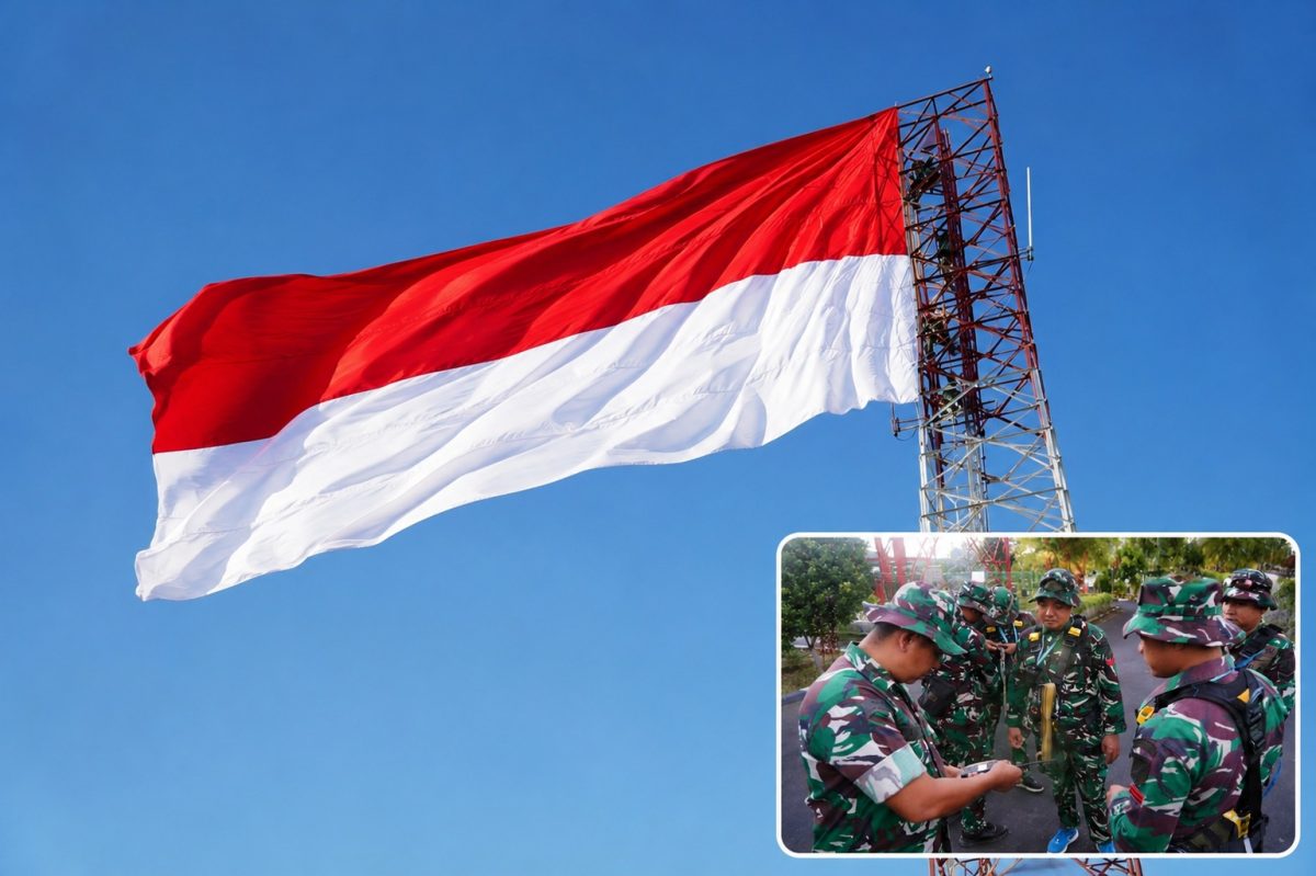 Kodam XIII/Merdeka mengawali rangkaian peringatan Hari Ulang Tahun (HUT) ke-81 Kemerdekaan Republik Indonesia dengan mengibarkan Bendera Merah Putih raksasa di puncak Menara Tower Makodam XIII/Merdeka, Kota Manado, Sulawesi Utara, Sabtu (1/8/2026).