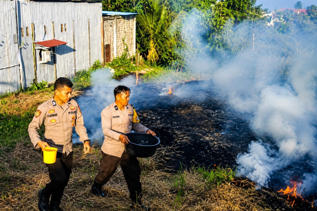 Kebakaran lahan alang-alang seluas sekitar satu hektare terjadi di Kelurahan Tuminting Lingkungan III, Kecamatan Tuminting, Kota Manado, Minggu (2/8/2026) pagi.