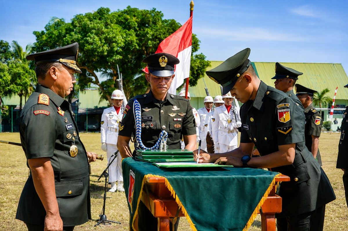 Pangdam XIII/Merdeka Mayjen TNI Mirza Agus, S.I.P., menutup Pendidikan Pertama Bintara (Dikmaba) Gelombang II Tahun Anggaran 2026 Kodam XIII/Merdeka. di Secaba Rindam XIII/Merdeka, Amurang, Selasa (11/8/2026).