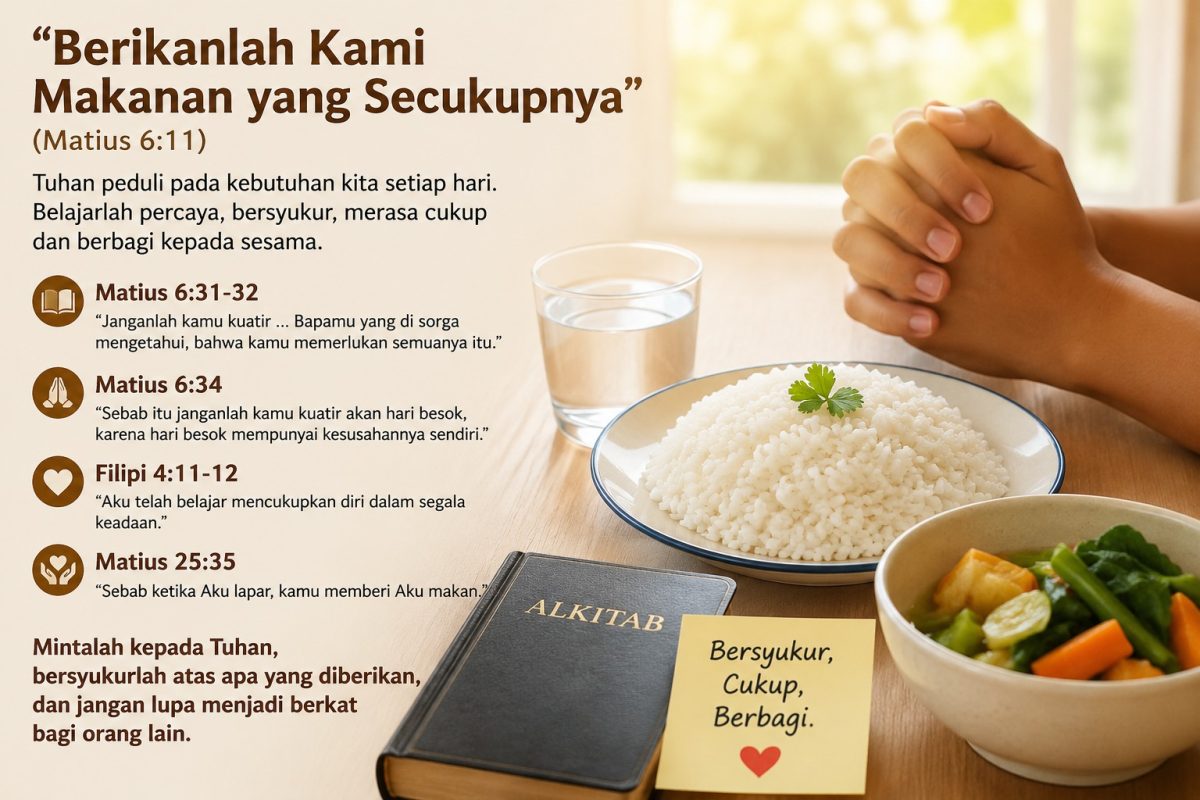 Doa Bapa Kami memiliki pesan yang sangat dalam tentang kehidupan, termasuk kalimat, “Berikanlah kami pada hari ini makanan kami yang secukupnya.”
