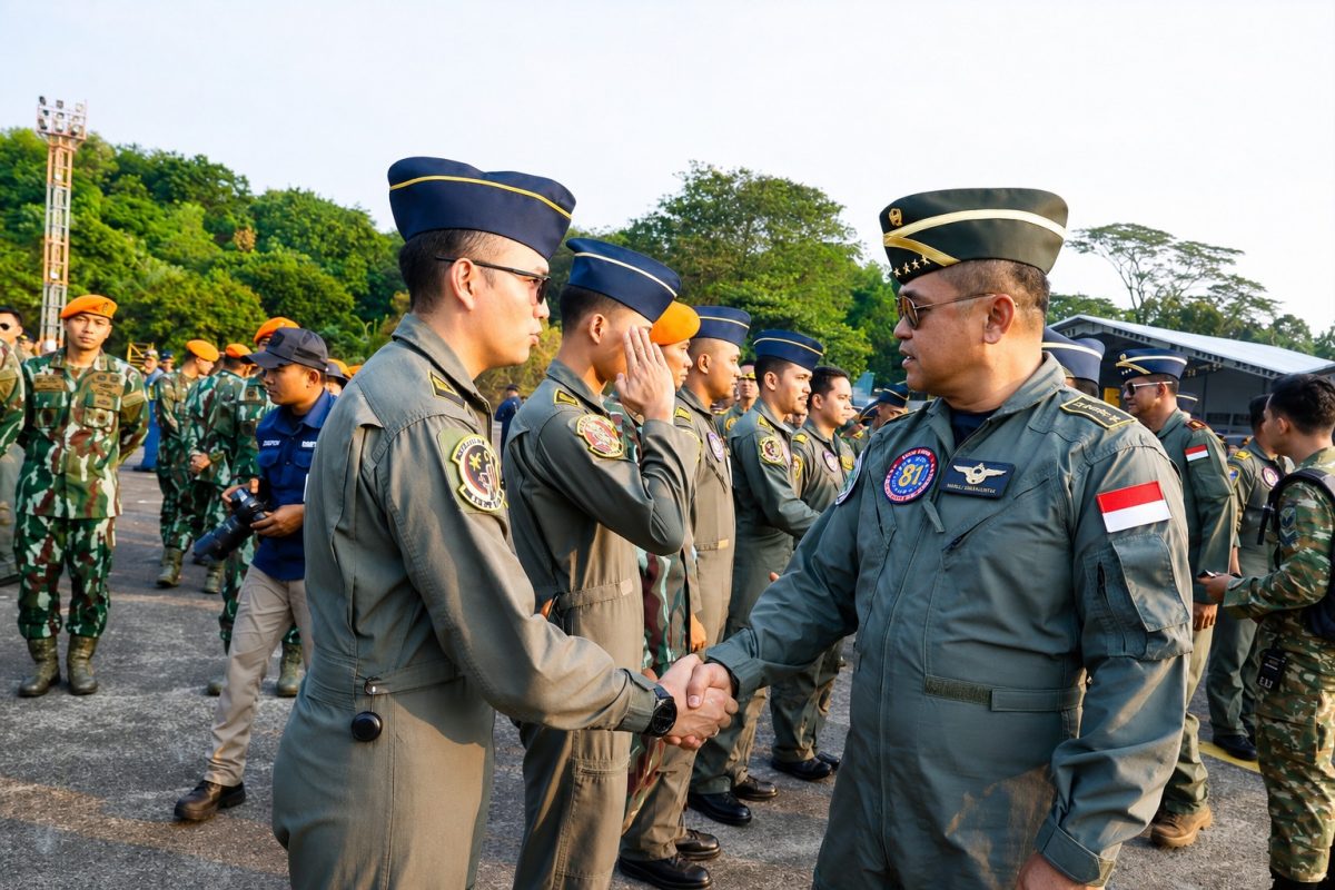 Kepala Staf Angkatan Darat (Kasad) Jenderal TNI Maruli Simanjuntak memberikan apresiasi kepada para penerbang yang terlibat dalam demo udara HUT ke-81 Kemerdekaan Republik Indonesia.