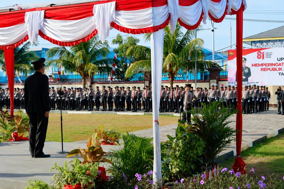Polda Sulawesi Utara menggelar upacara pengibaran Bendera Merah Putih dalam rangka memperingati HUT ke-81 Kemerdekaan Republik Indonesia.