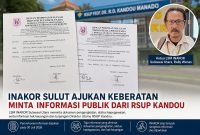INAKOR Sulawesi Utara mengajukan keberatan setelah permohonan informasi publik kepada PPID RSUP Prof. Dr. R.D. Kandou Manado belum mendapat tanggapan.