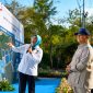 Presiden Republik Indonesia, Prabowo Subianto (ketiga dari kanan) didampingi Menteri ESDM, Bahlil Lahadalia (kanan), dan Direktur Utama PLN, Darmawan Prasodjo (kedua dari kanan) saat mendengarkan pemaparan walking gallery oleh Direktur Jenderal Energi Baru, Terbarukan, dan Konservasi Energi, Eniya Listiani Dewi (kiri) dalam acara Launching & Groundbreaking Program PLTS 100 GWp pada Selasa (25/8) di Gilimanuk, Bali.
