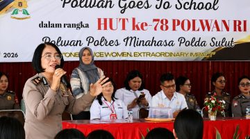 Memperingati Hari Jadi Polisi Wanita (Polwan) Republik Indonesia ke-78 tahun 2026, jajaran Polwan Polres Minahasa menggelar kegiatan Polwan Goes To School di SMP Negeri 1 Tondano, Rabu (26/8/2026).
