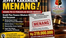 Jeffry Karangan memenangkan perkara Perselisihan Hubungan Industrial (PHI) melawan Kredit Plus Finance di Pengadilan Negeri Manado.