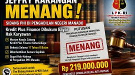 Jeffry Karangan memenangkan perkara Perselisihan Hubungan Industrial (PHI) melawan Kredit Plus Finance di Pengadilan Negeri Manado.
