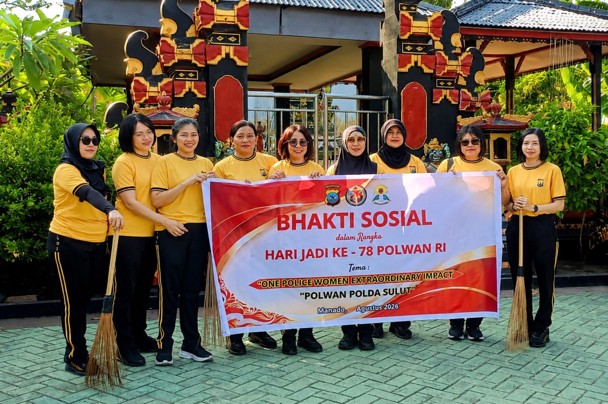 Semangat kepedulian dan toleransi ditunjukkan Polisi Wanita (Polwan) Polda Sulawesi Utara (Sulut) melalui kegiatan bakti sosial di sejumlah rumah ibadah, Jumat (28/8/2026).
