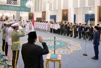 Pengukuhan anggota Pasukan Pengibar Bendera Pusaka (Paskibraka) tahun 2026 oleh Wakil Presiden Gibran Rakabuming dalam upacara yang digelar pada Sabtu, 15 Agustus 2026 di Istana Negara, Jakarta.  Foto: BPMI Setpres/Cahyo