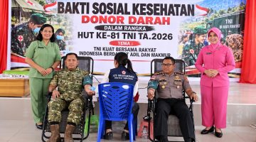Kegiatan donor darah dalam rangka HUT ke-81 TNI digelar di Aula Kantor Wali Kota Kotamobagu, Minggu (20/9/2026).
