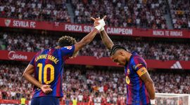 Barcelona kembali meraih kemenangan di La Liga 2026/2027 setelah mengalahkan Sevilla 3-1 di Stadion Ramón Sánchez-Pizjuán, Minggu (20/9/2026) dini hari WIB.