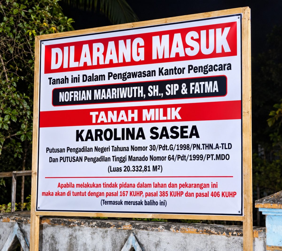 Sengketa kepemilikan lahan seluas 20.332,81 meter persegi di Desa Bantane, Kecamatan Rainis, Kabupaten Kepulauan Talaud, kembali menjadi sorotan.