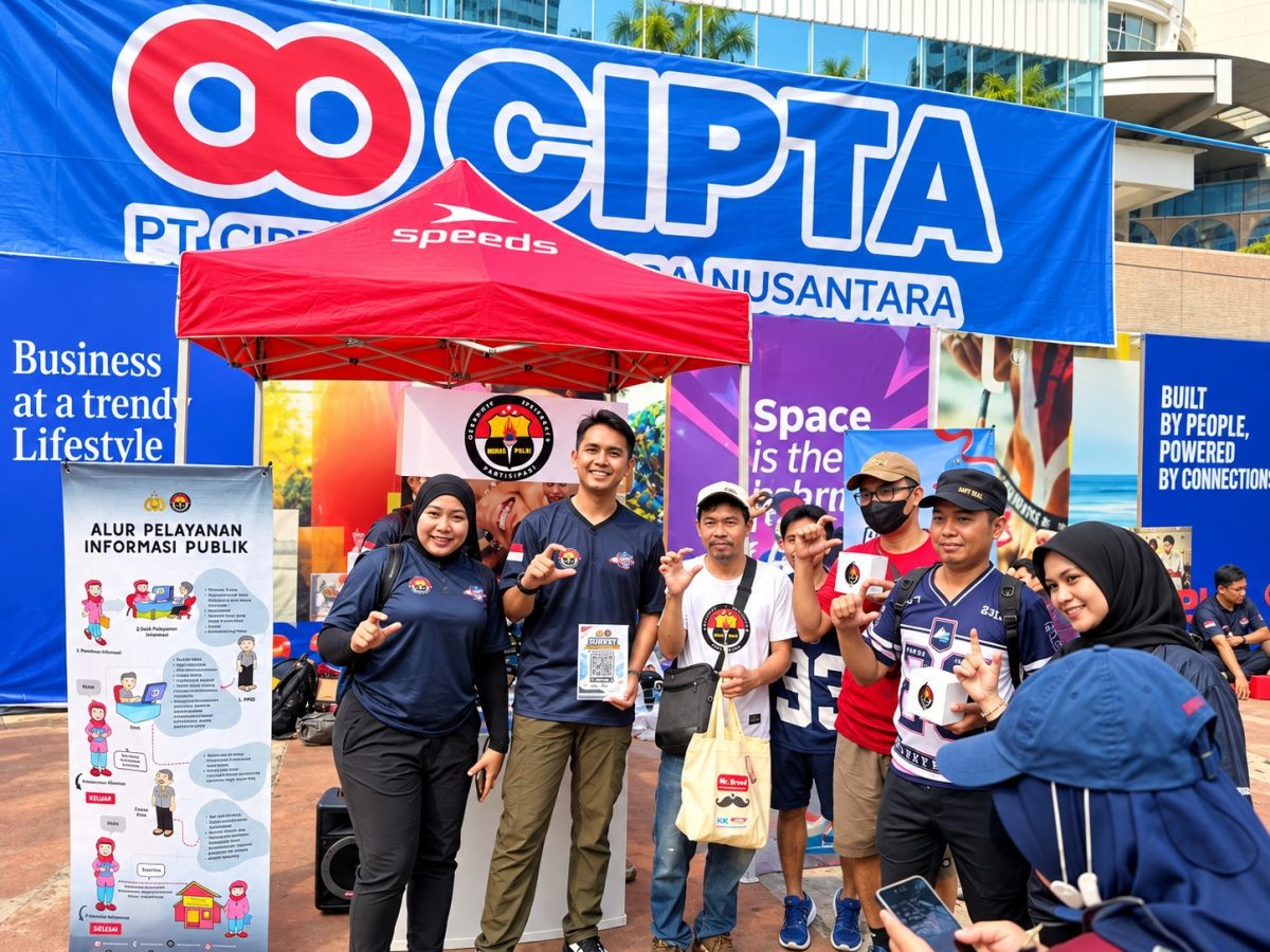 Divisi Humas Polri menggelar sosialisasi hak masyarakat untuk memperoleh informasi publik di kawasan Car Free Day (CFD) Jalan Sudirman, Jakarta Selatan, Minggu (27/9/2026) pagi.