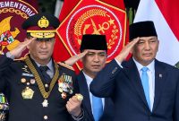 Kapolri Jenderal Polisi Suyudi Ario Seto menghadiri upacara peringatan Hari Ulang Tahun (HUT) ke-81 TNI di Lapangan PRIMA, Mabes TNI, Cilangkap, Jakarta Timur, Senin (5/10/2026).