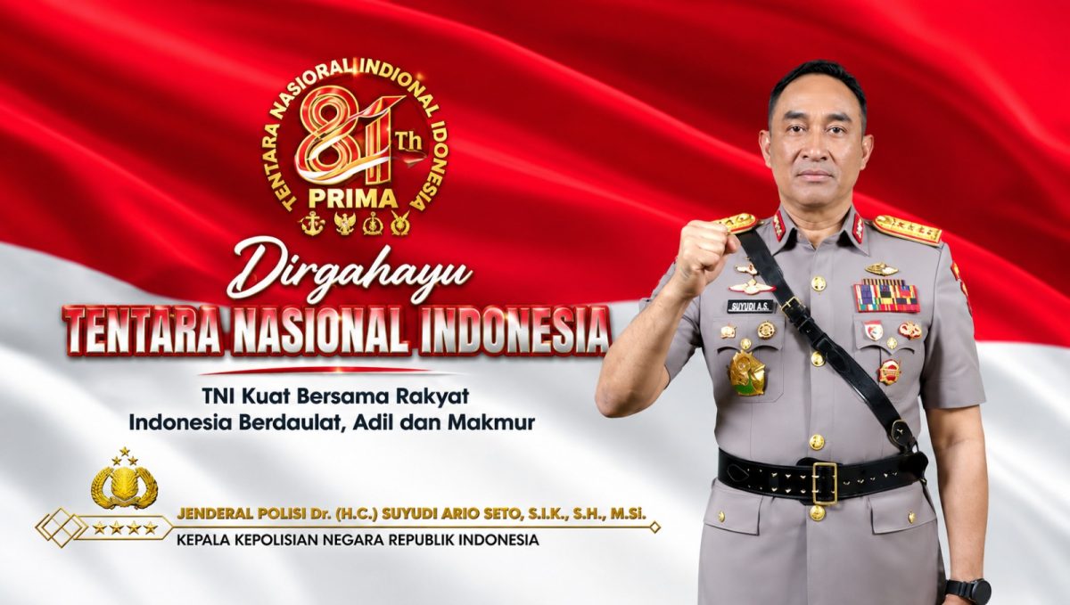 Kapolri Jenderal Polisi Suyudi Ario Seto menyampaikan ucapan selamat atas Hari Ulang Tahun (HUT) ke-81 Tentara Nasional Indonesia (TNI).