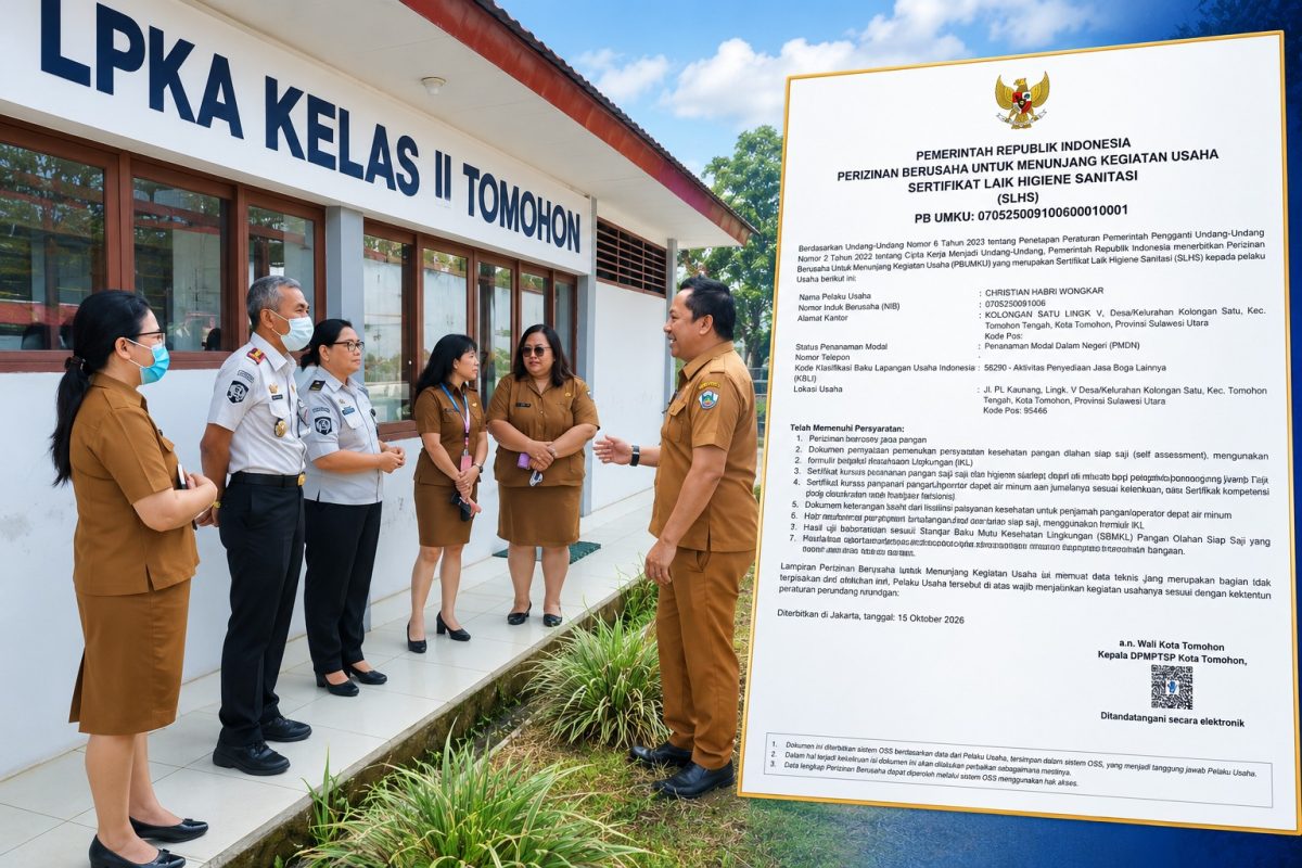 Lembaga Pembinaan Khusus Anak (LPKA) Kelas II Tomohon resmi memperoleh Sertifikat Laik Higiene Sanitasi (SLHS) untuk fasilitas dapur dan pengolahan makanan dari DPMPTSP Kota Tomohon, Kamis (15/10/2026).